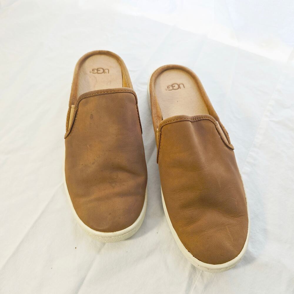 UGG Gene Nubuck Slip on Brown Sneakers Slide Leather Size 7.5